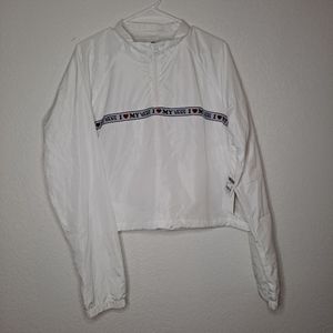 NEW Womens Vans Cropped Anorak I Heart My Vans White Windbreaker Jacket